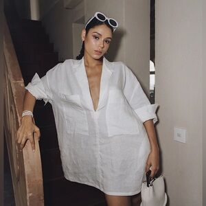 Linen Pockets Loose Long Sleeve Dress, Size Small, New with Tags